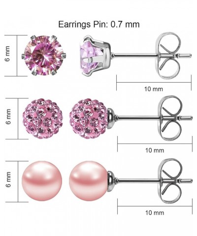 Birthstone Studs Earring Set Cubic Zirconia Rhinestones Crystal Ball Faux Pearl Stainless Steel Stud Earrings for Women Girl ...