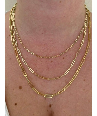 Solid 925 Sterling Silver - 14k Gold Plated - Elongated Rolo Paperclip Necklace - 2.5mm 3mm 4mm - 16-24" - Very In Fashion La...