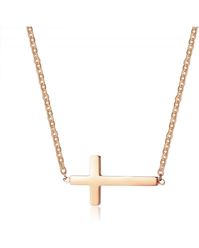 Cross Necklace for Women 18K Gold Plated Stainless Steel Sideways Cross Choker Necklace Christian Religious Layered Cross Nec...