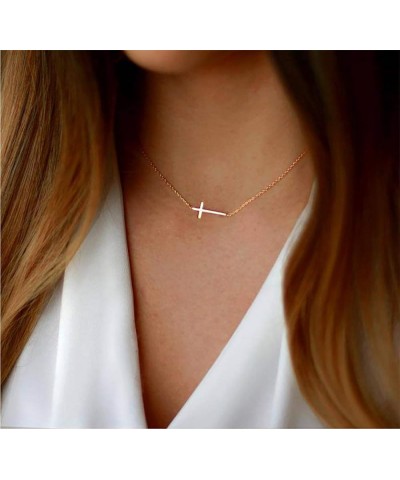 Cross Necklace for Women 18K Gold Plated Stainless Steel Sideways Cross Choker Necklace Christian Religious Layered Cross Nec...