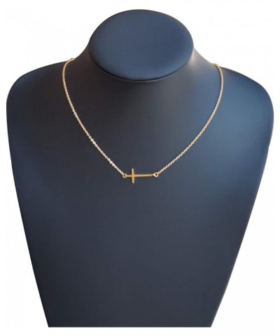 Cross Necklace for Women 18K Gold Plated Stainless Steel Sideways Cross Choker Necklace Christian Religious Layered Cross Nec...