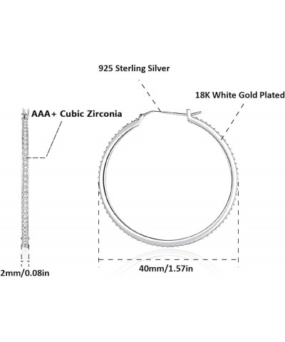 18K White Gold Plated Sterling Silver Post Cubic Zirconia Hoop Stud Earrings 15mm-60mm Options, Big Silver Hoop Earrings Hypo...