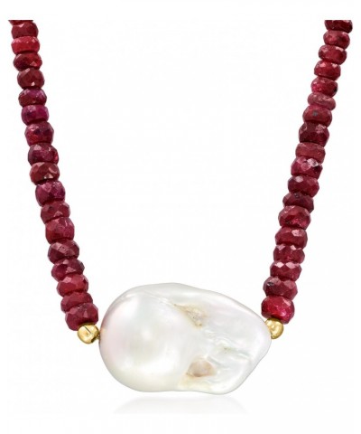 24x13mm Cultured Baroque Pearl and 70.00 ct. t.w. Ruby Bead Necklace With 18kt Gold Over Sterling. 18 inches $39.68 Necklaces