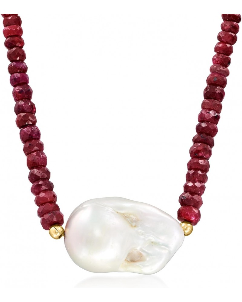 24x13mm Cultured Baroque Pearl and 70.00 ct. t.w. Ruby Bead Necklace With 18kt Gold Over Sterling. 18 inches $39.68 Necklaces