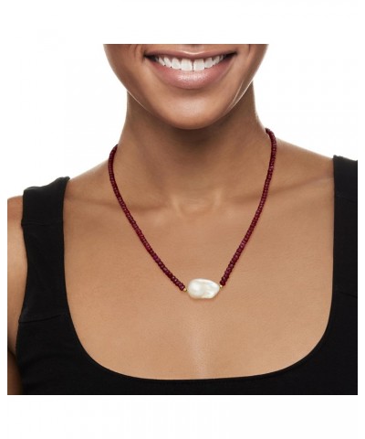 24x13mm Cultured Baroque Pearl and 70.00 ct. t.w. Ruby Bead Necklace With 18kt Gold Over Sterling. 18 inches $39.68 Necklaces