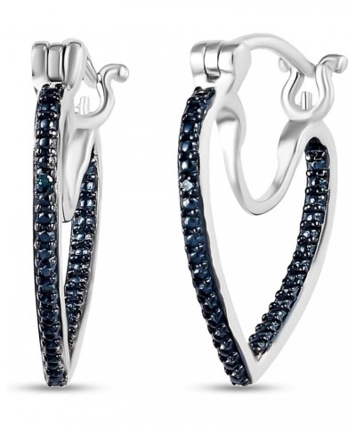 Shop LC Blue Diamond Heart Hoop Earrings for Women Jewelry 925 Sterling Silver Platinum Rhodium Plated Inside Out Coquette Je...