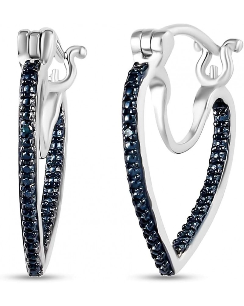 Shop LC Blue Diamond Heart Hoop Earrings for Women Jewelry 925 Sterling Silver Platinum Rhodium Plated Inside Out Coquette Je...