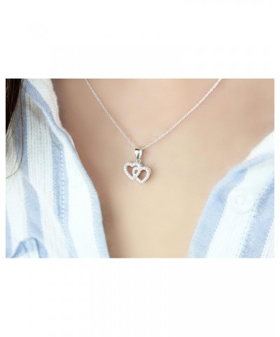 10K White Gold 1/8 Cttw Diamond Double Interlocking Hearts Pendant Necklace - 18" (H Color, I2 Clarity) $156.24 Necklaces