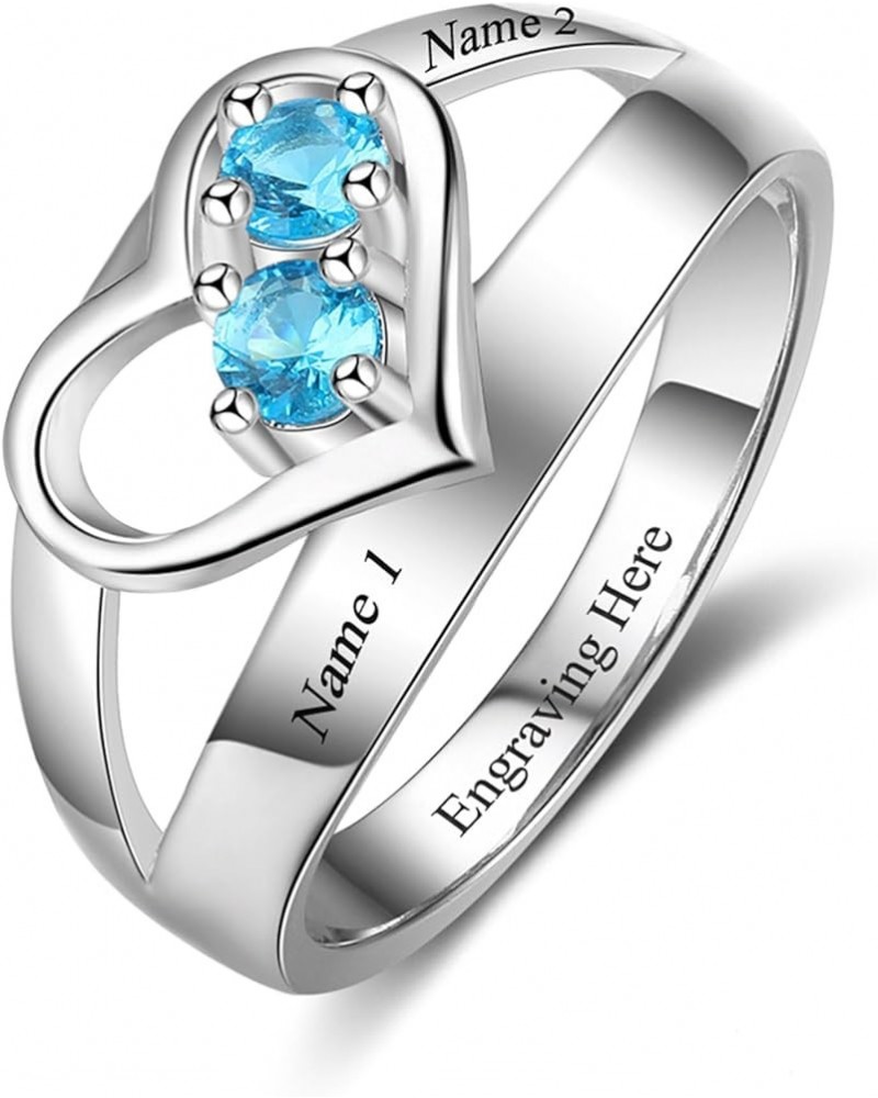 Personalized Mothers Ring with 1-2 Birthstones for Mom Engraved Name Sterling Silver Ring Couple Engagement Promise Rings for...