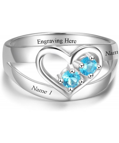 Personalized Mothers Ring with 1-2 Birthstones for Mom Engraved Name Sterling Silver Ring Couple Engagement Promise Rings for...