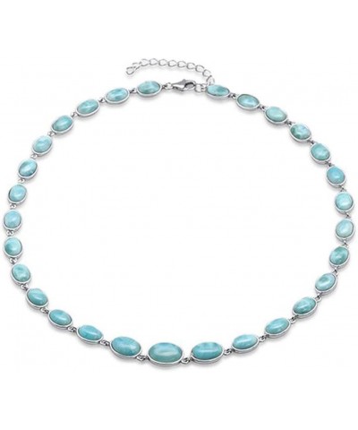 Bezel Set Oval Natural Larimar Linked Fashion Necklace Sterling Silver 16" + 1.5" Ext Natural Larimar $51.61 Necklaces