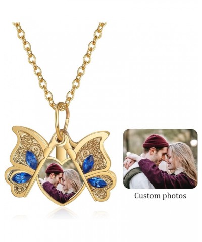 Personalized Butterfly Locket Necklace with Picture Custom Photo Necklace with Cubic Zirconia Engraved Locket Necklace that H...