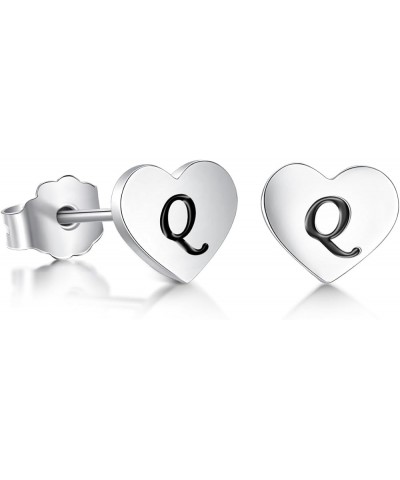 Heart Stud Earrings 7mm Heart Shaped with A-Z Letter Hypoallergenic Earrings for Women Girls Platinum Plated Q $7.50 Earrings