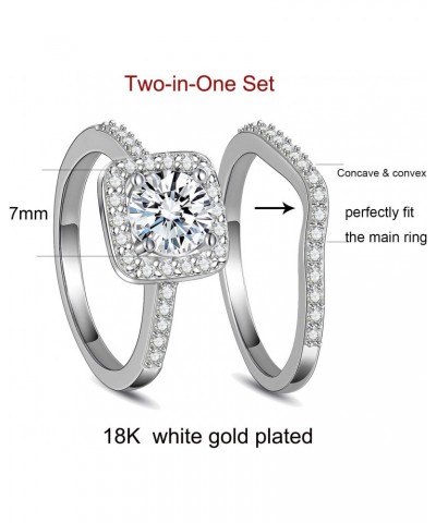 Two-in-One Wedding Engagement Rings,18K White Gold Plated Halo Promise Eternity Rings 6 $10.54 Rings