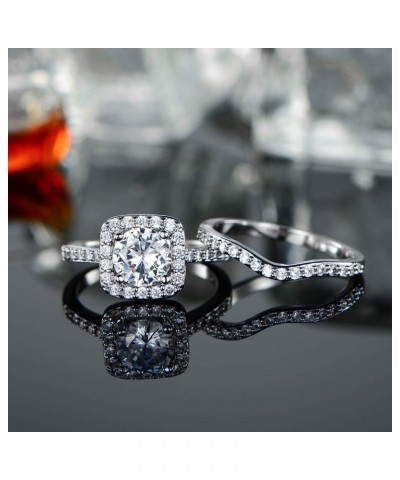 Two-in-One Wedding Engagement Rings,18K White Gold Plated Halo Promise Eternity Rings 6 $10.54 Rings