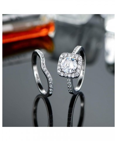 Two-in-One Wedding Engagement Rings,18K White Gold Plated Halo Promise Eternity Rings 6 $10.54 Rings