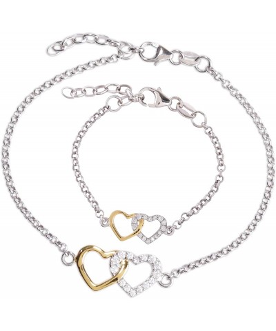 Sterling Silver Mom and Me Double Heart Bracelet Sold as a Set or individually GOLD Set-Mom/Child 4-5 inch $25.95 Bracelets