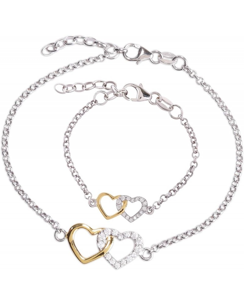 Sterling Silver Mom and Me Double Heart Bracelet Sold as a Set or individually GOLD Set-Mom/Child 4-5 inch $25.95 Bracelets