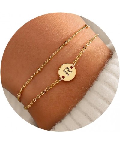 Easter Gifts for Girls - Gold Initial Bracelets for Women Girls - 16K Gold Plated Letter Initial Bracelet Dainty Disc Monogra...