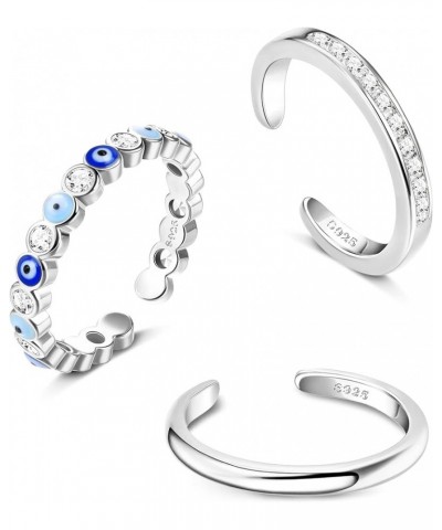 Evil Eye Toe Rings For Women 925 Sterling Silver Open Tail Rings Summer Beach Foot Jewelry Set White Gold Plated Knuckle Stac...