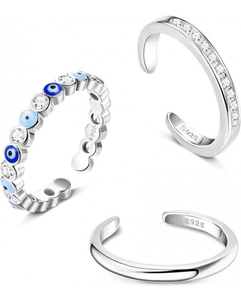 Evil Eye Toe Rings For Women 925 Sterling Silver Open Tail Rings Summer Beach Foot Jewelry Set White Gold Plated Knuckle Stac...