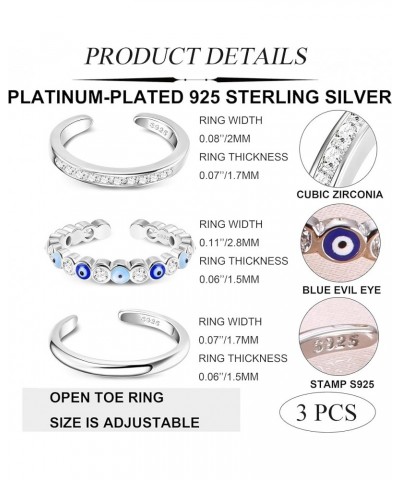 Evil Eye Toe Rings For Women 925 Sterling Silver Open Tail Rings Summer Beach Foot Jewelry Set White Gold Plated Knuckle Stac...