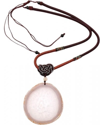 Unisex Round Agate Pendant Necklace, Adjustable Cord Geode Quartz Crystal Pendant Natural Color $10.08 Necklaces