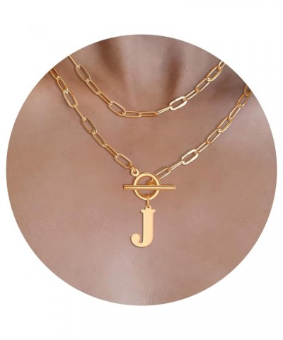 14K Gold Cuban Initial Necklaces for Women Girls | Silver Letter Chunky Chain Choker Rose Gold Necklace Gifts 01-Gold J $8.99...