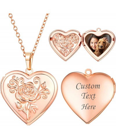 Personalized Picture Necklaces for Women Girls, Platinum/Gold Plated Lockets with 18 Inch Chain, Custom Photo & Text Flower H...