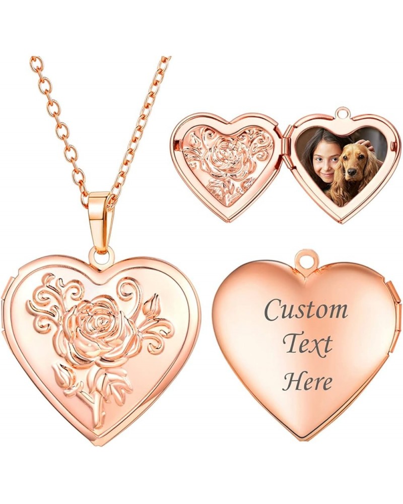 Personalized Picture Necklaces for Women Girls, Platinum/Gold Plated Lockets with 18 Inch Chain, Custom Photo & Text Flower H...