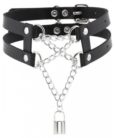 Punk Choker PU Leather Chain Lock Collar Gothic Necklace Adjustable Buckle Neck Accessories Black $9.55 Necklaces