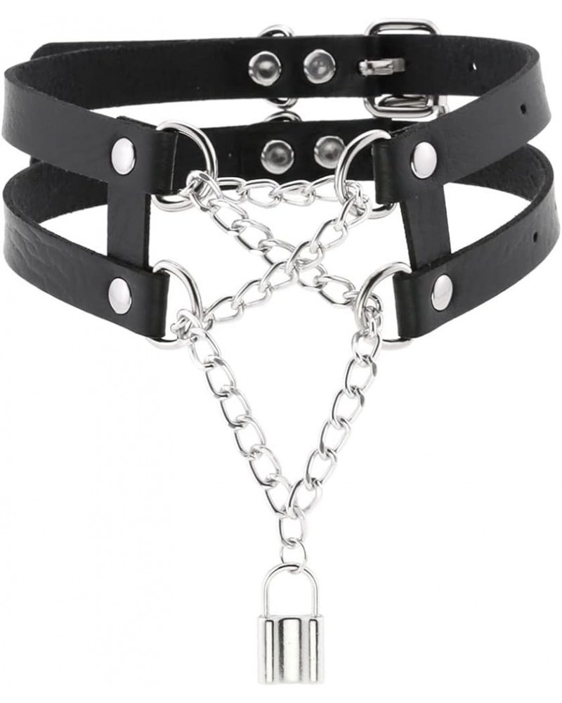 Punk Choker PU Leather Chain Lock Collar Gothic Necklace Adjustable Buckle Neck Accessories Black $9.55 Necklaces