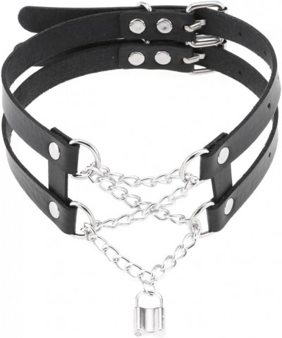 Punk Choker PU Leather Chain Lock Collar Gothic Necklace Adjustable Buckle Neck Accessories Black $9.55 Necklaces