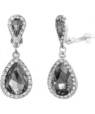 Classic Austrian Crystal Tear Drop Clip on Dangle Earrings for Women Girl Black $8.24 Earrings