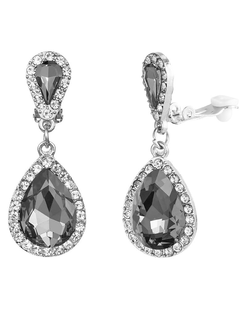 Classic Austrian Crystal Tear Drop Clip on Dangle Earrings for Women Girl Black $8.24 Earrings