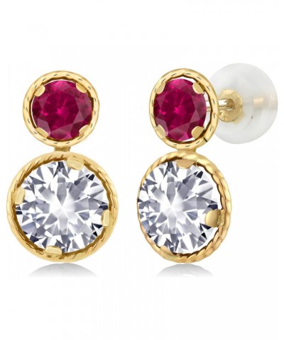 14K Yellow Gold White Created Sapphire and Red Created Ruby Earrings For Women (2.50 Cttw, Gemstone September Birthstone, Rou...