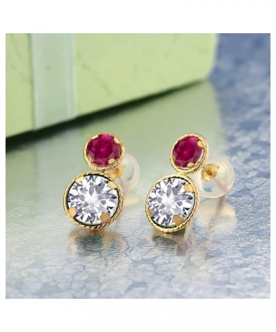 14K Yellow Gold White Created Sapphire and Red Created Ruby Earrings For Women (2.50 Cttw, Gemstone September Birthstone, Rou...