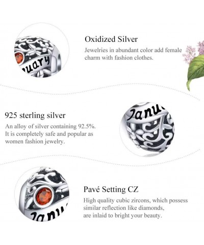 Birthstone Charms for Bracelets-925 Sterling Silver Openwork Bead Charms, Love Heart Charms for Bracelets and Necklaces, Happ...