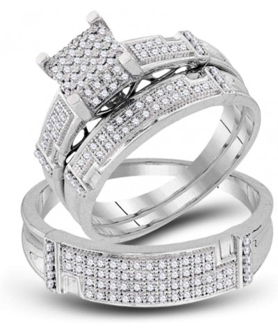 10kt White Gold Trio His & Hers Round Diamond Square Matching Bridal Wedding Ring Band Set 1/2 Cttw Women 4.5 Mens 10.5 $294....