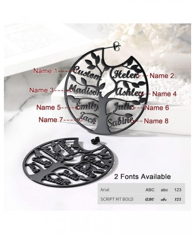 Name Hoop Earrings for Women Engraved 1-8 Names Gold Plated Custom Personalized Family Tree of Life Circle Earrings 60mm Blac...