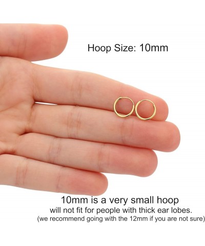 14k Yellow Gold Endless Hoop Earrings Round Flexible Thin Small little Continuous Real Pure Gold Hoops 10mm $20.29 Earrings