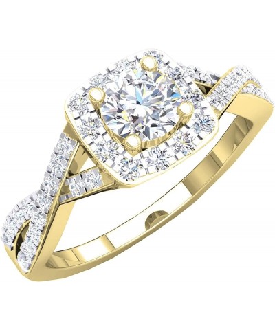 1.55 Cttw Round Cubic Zirconia Crisscross Shank Halo Engagement Ring for Women in 10K Solid Gold 8.5 Solid Yellow Gold $147.4...