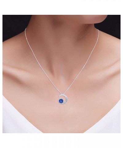 14k White Gold Over Sterling Silver Simulated Birthstone Crescent Moon Pendant Necklace for Women with 18" Chain Simulated Bl...