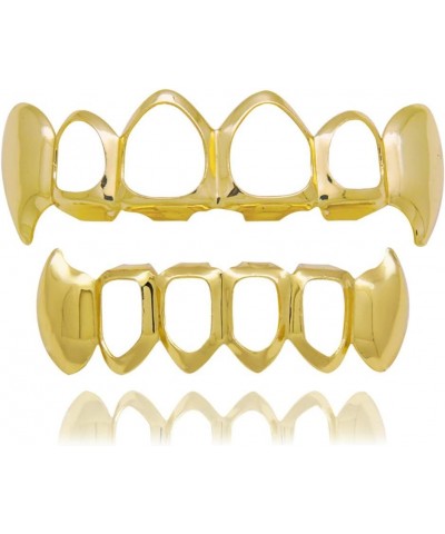 18K Gold Plated Grillz Fangs 6 Open Face Silver Plated Top & Bottom Set Gold $7.50 Body Jewelry