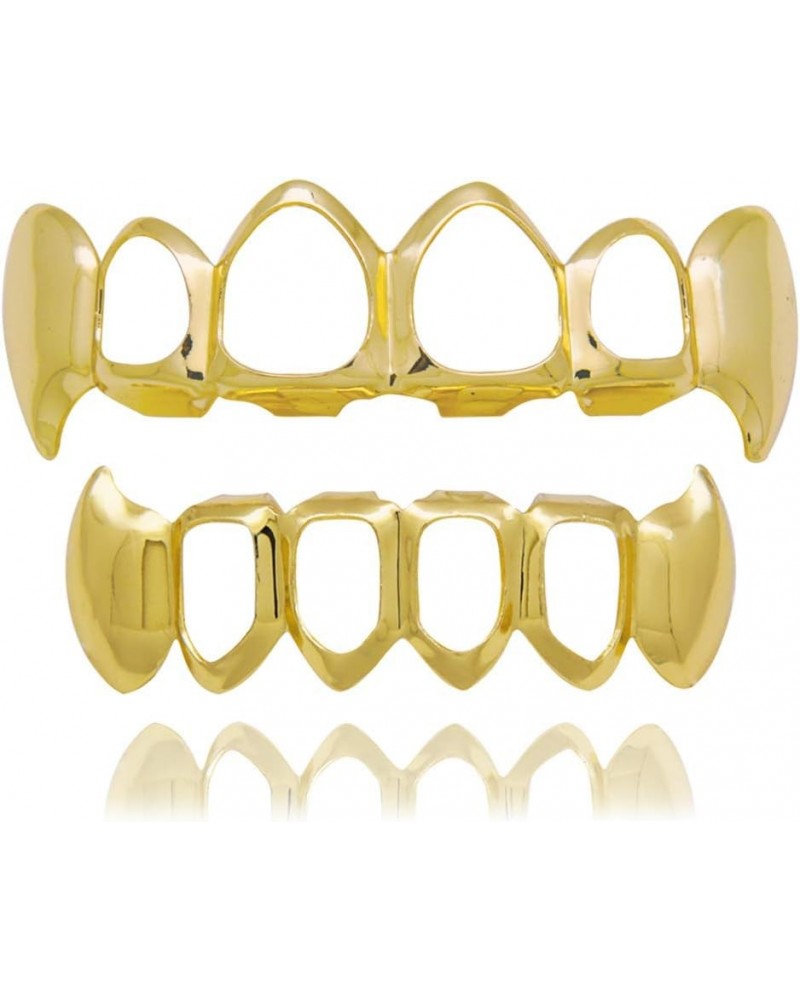 18K Gold Plated Grillz Fangs 6 Open Face Silver Plated Top & Bottom Set Gold $7.50 Body Jewelry