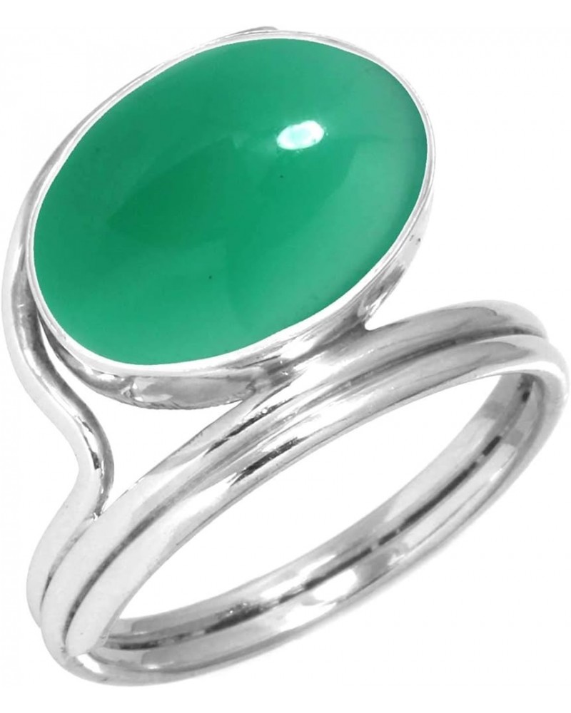 925 Sterling Silver Handmade Ring for Women 10x14 Oval Gemstone Boho Silver Jewelry for Gift (99018_R) Green Onyx $18.01 Rings