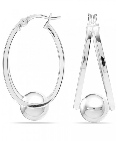 925 Sterling Silver Oval Double Hoop Earrings Pearl Hoop Earring for Teen and Women Ball Bead White-Gold Plated $15.36 Earrings