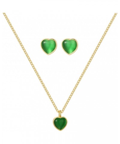 Love Heart Pendant Necklace Dainty Gold Necklace and Earrings SetCute Heart Pendant Necklace for Women Green $4.67 Jewelry Sets