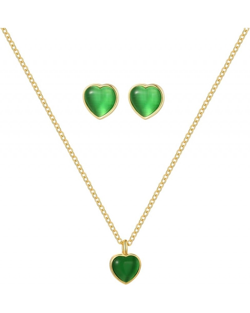 Love Heart Pendant Necklace Dainty Gold Necklace and Earrings SetCute Heart Pendant Necklace for Women Green $4.67 Jewelry Sets