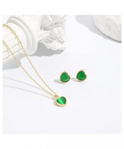 Love Heart Pendant Necklace Dainty Gold Necklace and Earrings SetCute Heart Pendant Necklace for Women Green $4.67 Jewelry Sets